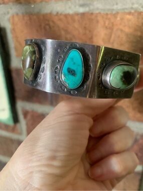 Beautiful, Unusual, Hopicrafts Turquoise Sterling Geometric Bangle